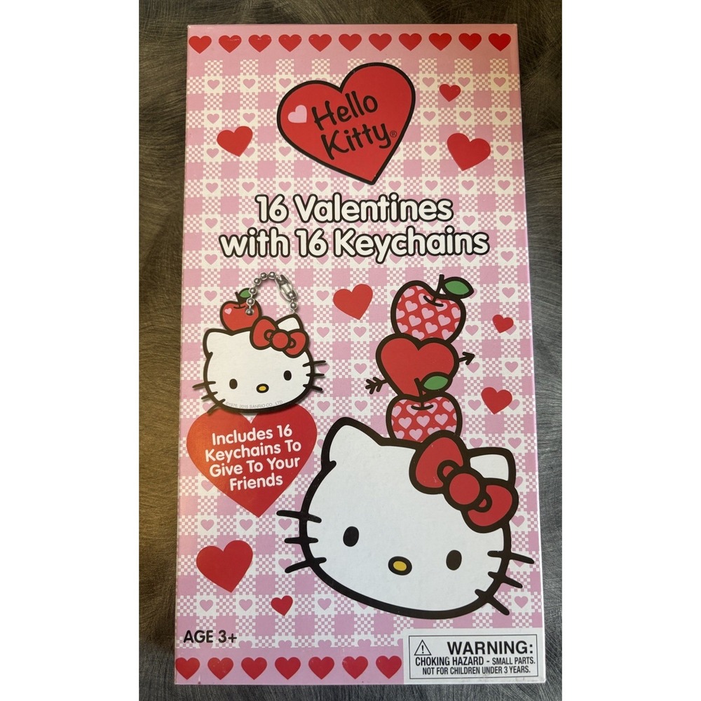 Sanrio Hello Kitty Valentines 16 Cards & 16 Keychains 2015 NOS 84158035-BBrA